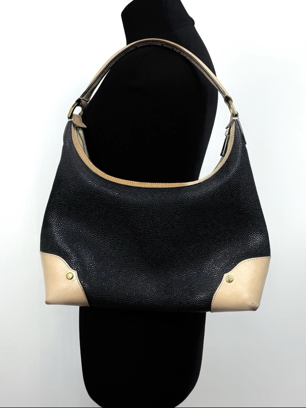 Mulberry Black and Beige Leather Hobo Shoulder Bag